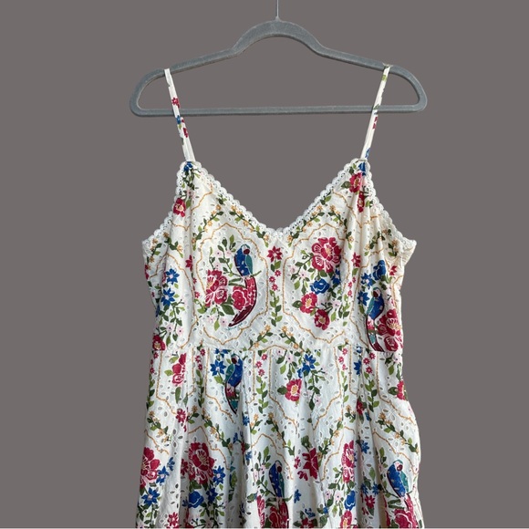 SEZANE x FARM RIO Cream Floral Parrot Eyelet Embroidered Danila Dress *Altered - Picture 10 of 17